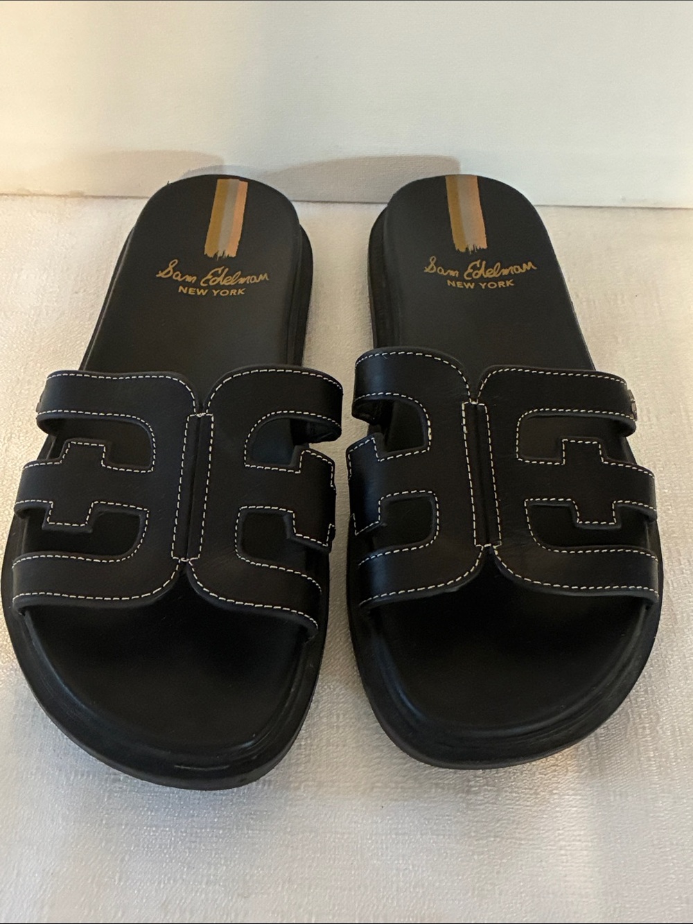 Sam Edelman Black Men's Slide Sandals with Contrast Stitching